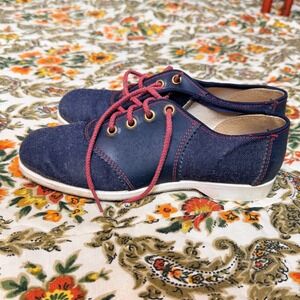 Vintage Women's Denim Blue Brunswick Oxford Shoes Red‎ Laces Made in USA - 5